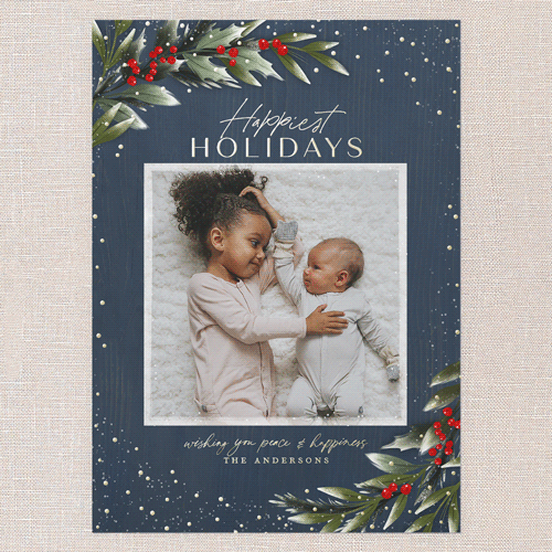 Frosty Foliage Frame Holiday Card, Blue, Gold Foil, 5x7, Holiday, Matte, Personalized Foil Cardstock, Square, Nautical