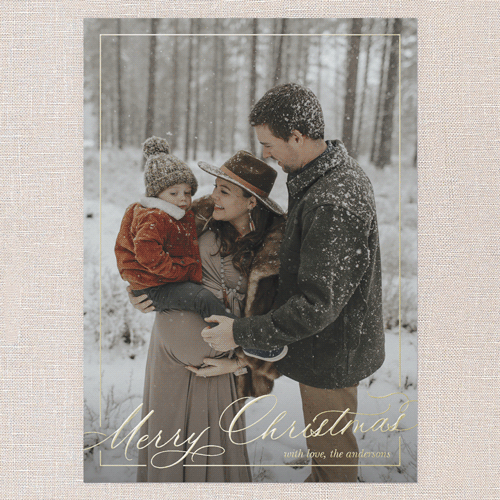 Classic Outlined Holiday Card, Gold Foil, White, 5x7, Christmas, Matte, Personalized Foil Cardstock, Square, White