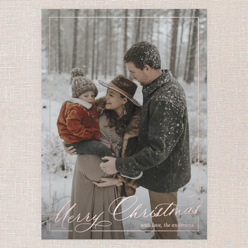 Classic Outlined Holiday Card, Rose Gold Foil, White, 5x7, Christmas, Matte, Personalized Foil Cardstock, Square, White