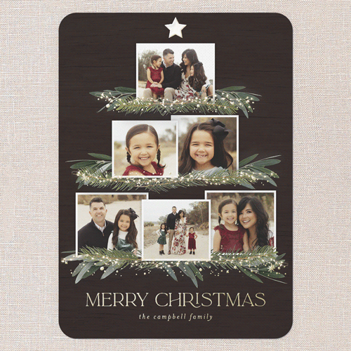 Together Tree Holiday Card, Brown, Gold Foil, 5x7, Christmas, Matte, Personalized Foil Cardstock, Rounded, Brown