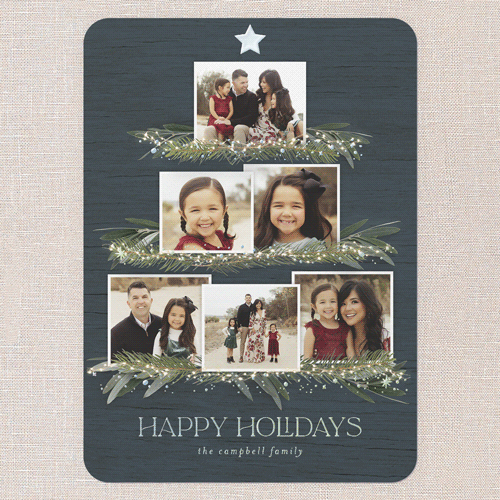 Together Tree Holiday Card, Blue, Iridescent Foil, 5x7, Holiday, Matte, Personalized Foil Cardstock, Rounded, Blue