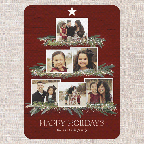 Together Tree Holiday Card, Red, Rose Gold Foil, 5x7, Holiday, Matte, Personalized Foil Cardstock, Rounded, Red