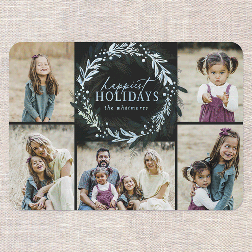 Foil Delight Wreath Holiday Card, Black, Iridescent Foil, 5x7, Holiday, Matte, Personalized Foil Cardstock, Rounded, Black