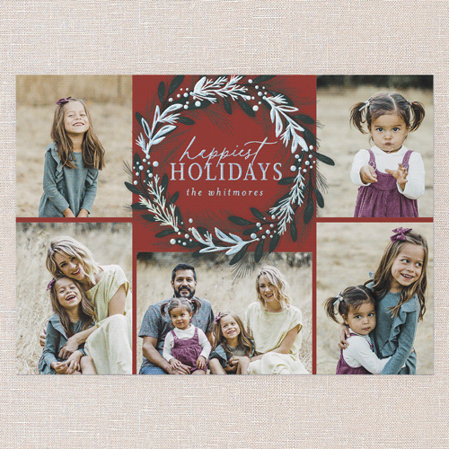 Foil Delight Wreath Holiday Card, Red, Iridescent Foil, 5x7, Holiday, Matte, Personalized Foil Cardstock, Square, Cinnamon