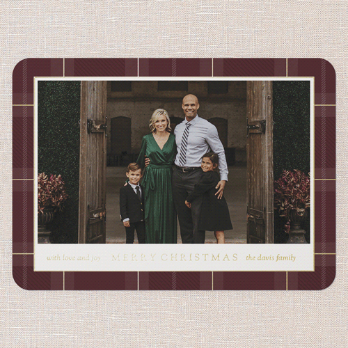 Plaid Classic Holiday Card, Gold Foil, Red, 5x7, Christmas, Matte, Personalized Foil Cardstock, Rounded, Red