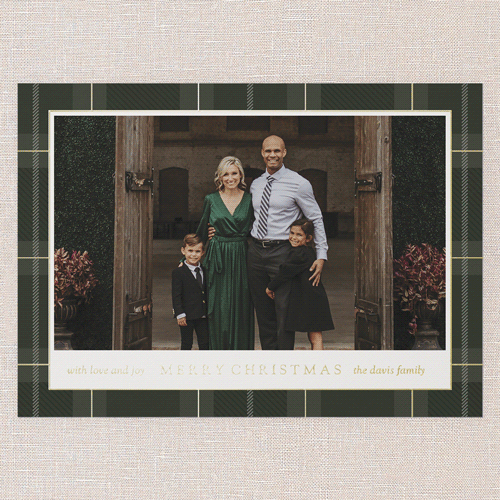 Plaid Classic Holiday Card, Gold Foil, Green, 5x7, Christmas, Matte, Personalized Foil Cardstock, Square, Green
