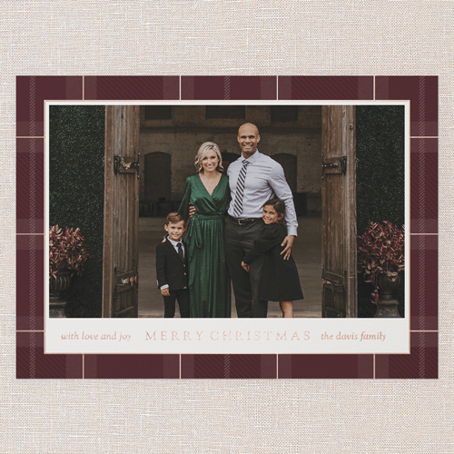 Plaid Classic Holiday Card, Red, Rose Gold Foil, 5x7, Christmas, Matte, Personalized Foil Cardstock, Square, Red