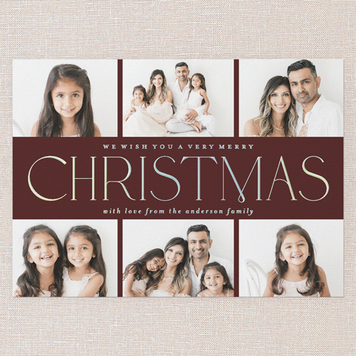 Elegant Middle Holiday Card, Iridescent Foil, Red, 5x7, Christmas, Matte, Personalized Foil Cardstock, Square, Red