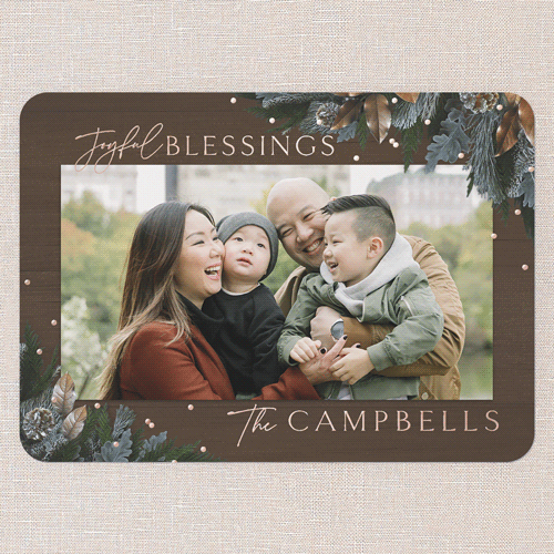 Mixed Metallic Marvel Holiday Card, Brown, Rose Gold Foil, 5x7, Religious, Matte, Personalized Foil Cardstock, Rounded, Dark Chocolate