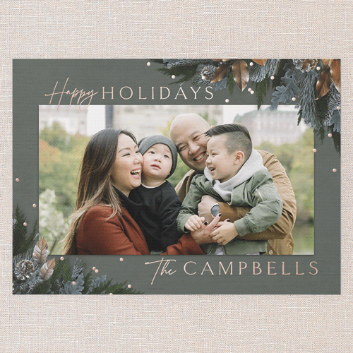 Mixed Metallic Marvel Holiday Card, Green, Rose Gold Foil, 5x7, Holiday, Matte, Personalized Foil Cardstock, Square, Fern