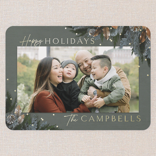 Mixed Metallic Marvel Holiday Card, Green, Gold Foil, 5x7, Holiday, Matte, Personalized Foil Cardstock, Rounded, Fern