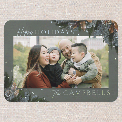 Mixed Metallic Marvel Holiday Card, Green, Iridescent Foil, 5x7, Holiday, Matte, Personalized Foil Cardstock, Rounded, Fern