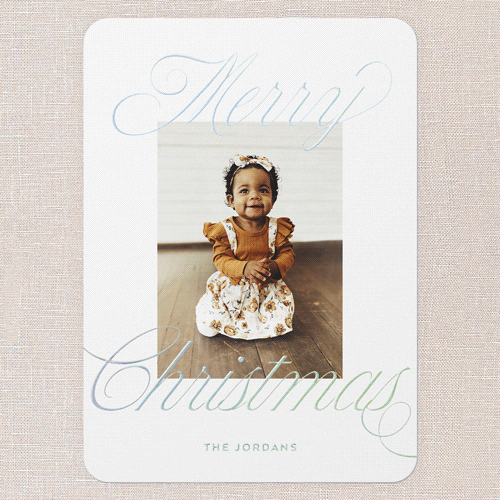 Evergreen Tidings Holiday Card, White, Iridescent Foil, 5x7, Christmas, Matte, Personalized Foil Cardstock, Rounded, White