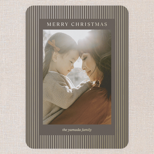 Striped Elegantly Holiday Card, Gold Foil, Brown, 5x7, Christmas, Matte, Personalized Foil Cardstock, Rounded, Deep Chocolate