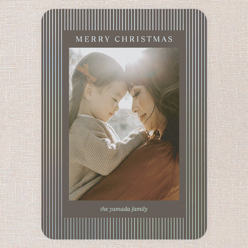 Striped Elegantly Holiday Card, Brown, Iridescent Foil, 5x7, Christmas, Matte, Personalized Foil Cardstock, Rounded, Deep Chocolate