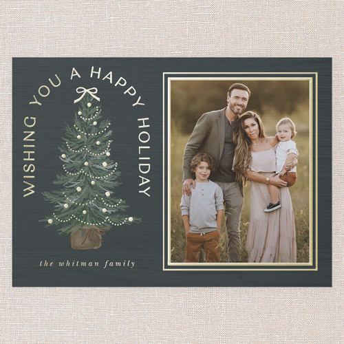 Small Sapling Holiday Card, Blue, Gold Foil, 5x7, Holiday, Matte, Personalized Foil Cardstock, Square, Blue