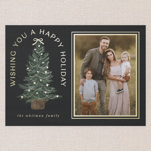 Small Sapling Holiday Card, Black, Gold Foil, 5x7, Holiday, Matte, Personalized Foil Cardstock, Square, Black