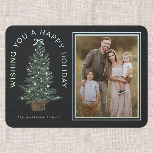 Small Sapling Holiday Card, Black, Iridescent Foil, 5x7, Holiday, Matte, Personalized Foil Cardstock, Rounded, Black
