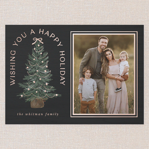 Small Sapling Holiday Card, Black, Rose Gold Foil, 5x7, Holiday, Matte, Personalized Foil Cardstock, Square, Black
