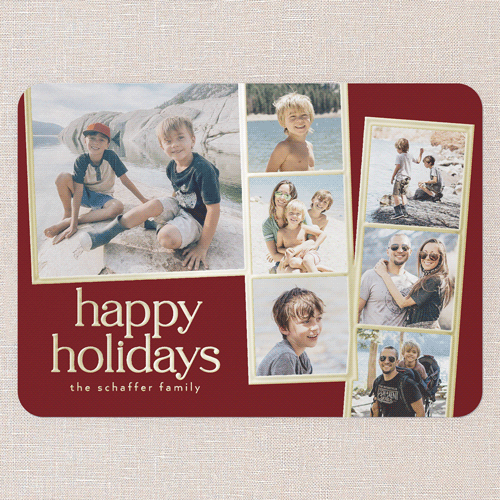 Photo Slides Holiday Card, Red, Gold Foil, 5x7, Holiday, Matte, Personalized Foil Cardstock, Rounded, Red