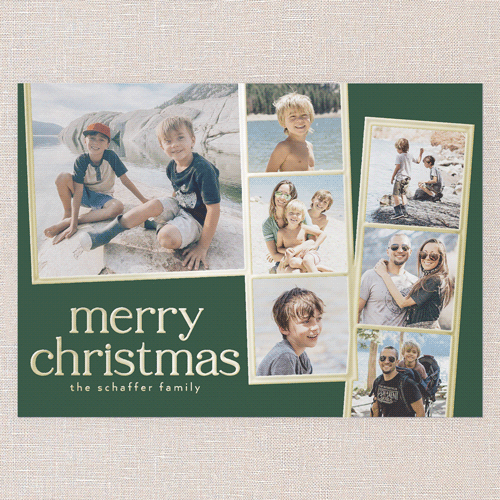 Photo Slides Holiday Card, Green, Gold Foil, 5x7, Christmas, Matte, Personalized Foil Cardstock, Square, Green