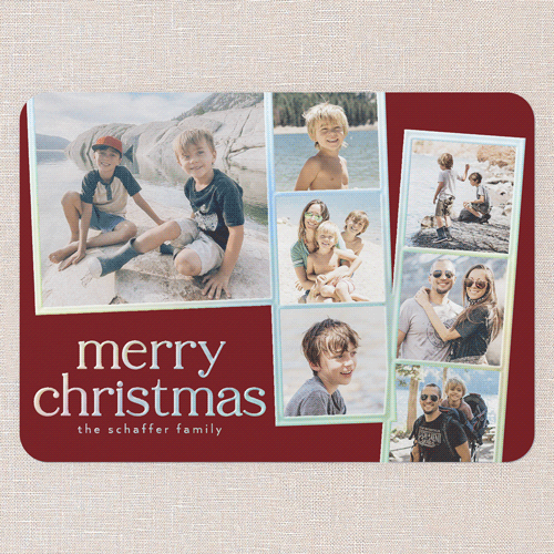 Photo Slides Holiday Card, Red, Iridescent Foil, 5x7, Christmas, Matte, Personalized Foil Cardstock, Rounded, Red