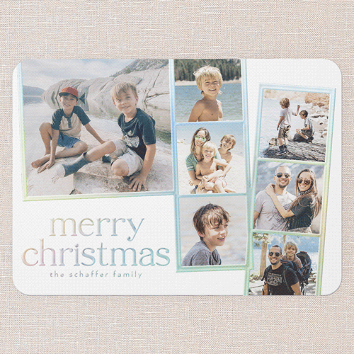 Photo Slides Holiday Card, White, Iridescent Foil, 5x7, Christmas, Matte, Personalized Foil Cardstock, Rounded, White