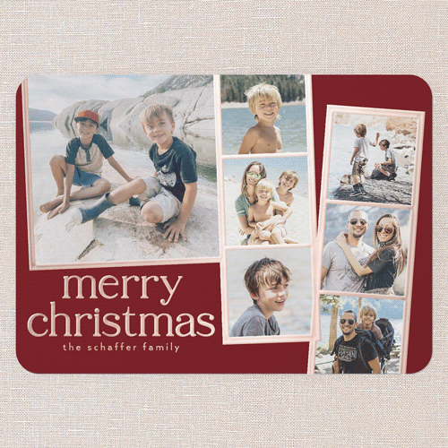 Photo Slides Holiday Card, Red, Rose Gold Foil, 5x7, Christmas, Matte, Personalized Foil Cardstock, Rounded, Red