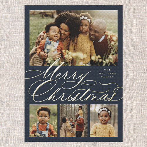 Timeless Penmanship Holiday Card, Blue, Gold Foil, 5x7, Christmas, Matte, Personalized Foil Cardstock, Square, Blue