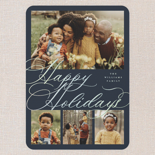 Timeless Penmanship Holiday Card, Iridescent Foil, Blue, 5x7, Holiday, Matte, Personalized Foil Cardstock, Rounded, Blue