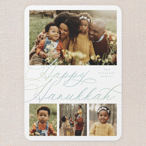 Timeless Penmanship Holiday Card, Iridescent Foil, White, 5x7, Hanukkah, Matte, Personalized Foil Cardstock, Rounded, White