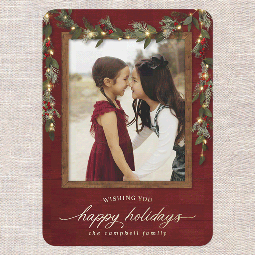 Gorgeous Frosty Garland Holiday Card, Red, Gold Foil, 5x7, Holiday, Matte, Personalized Foil Cardstock, Rounded, Radish