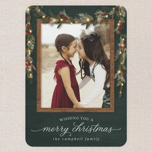 Gorgeous Frosty Garland Holiday Card, Green, Iridescent Foil, 5x7, Christmas, Matte, Personalized Foil Cardstock, Rounded, Pine Grove