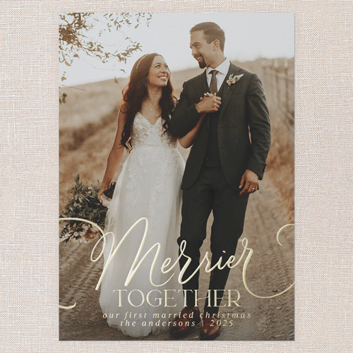 Joyful Whirls Holiday Card, Gold Foil, White, 5x7, Christmas, Matte, Personalized Foil Cardstock, Square, White