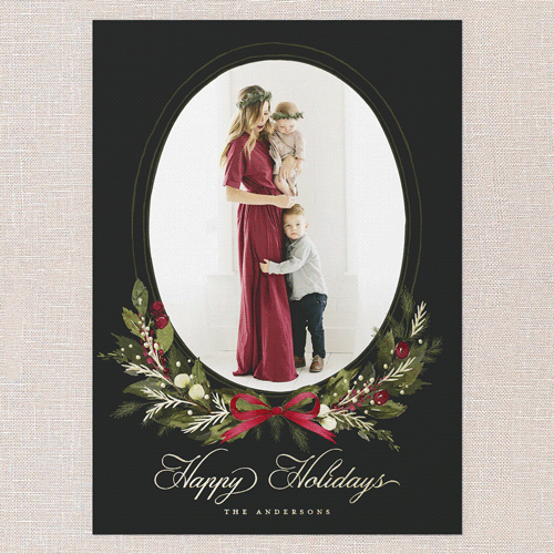 Extensive Wreath Holiday Card, Gold Foil, Black, 5x7, Holiday, Matte, Personalized Foil Cardstock, Square, Rich Black