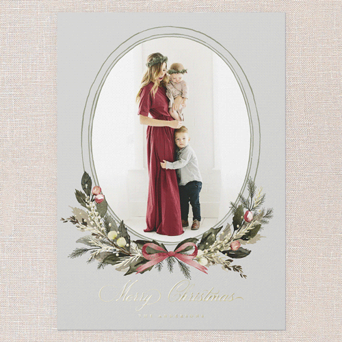 Extensive Wreath Holiday Card, Gold Foil, Grey, 5x7, Christmas, Matte, Personalized Foil Cardstock, Square, Silver Lining