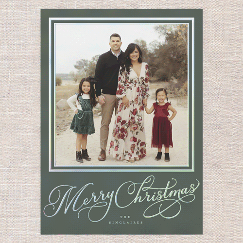 Signed Impressions Holiday Card, Green, Iridescent Foil, 5x7, Christmas, Matte, Personalized Foil Cardstock, Square, Green