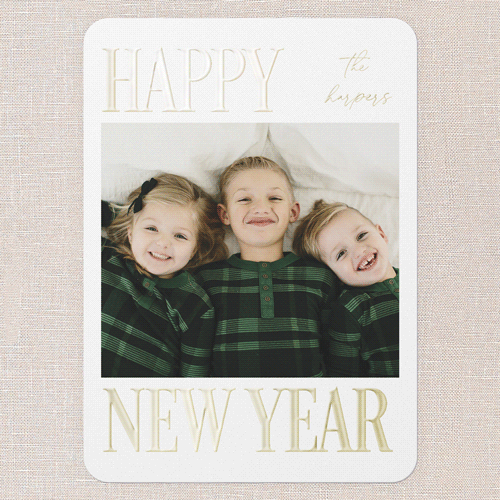 Serene Signature Holiday Card, Gold Foil, Red, 5x7, New Year, Matte, Personalized Foil Cardstock, Rounded, Apple