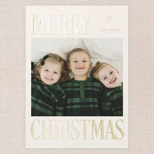 Serene Signature Holiday Card, Gold Foil, Green, 5x7, Christmas, Matte, Personalized Foil Cardstock, Square, Tree