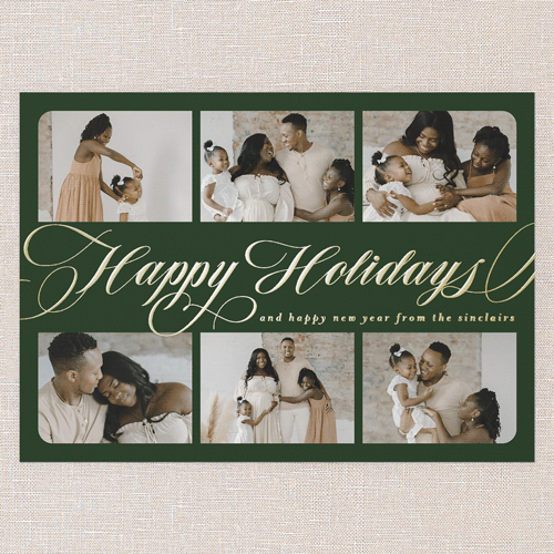 Flourished Sentiment Holiday Card, Green, Gold Foil, 5x7, Holiday, Matte, Personalized Foil Cardstock, Square, Green