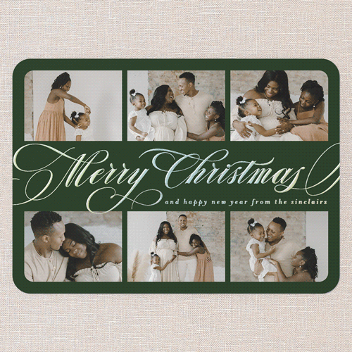 Flourished Sentiment Holiday Card, Green, Iridescent Foil, 5x7, Christmas, Matte, Personalized Foil Cardstock, Rounded, Green