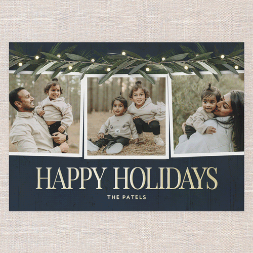 Beaming Laurel Holiday Card, Blue, Gold Foil, 5x7, Holiday, Matte, Personalized Foil Cardstock, Square, Blue