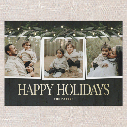 Beaming Laurel Holiday Card, Black, Gold Foil, 5x7, Holiday, Matte, Personalized Foil Cardstock, Square, Black