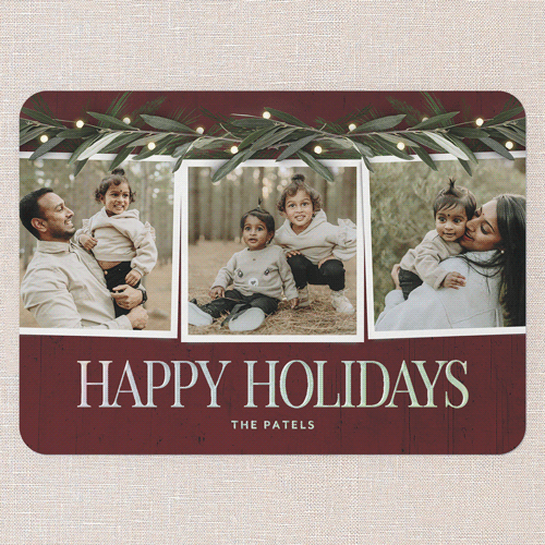 Beaming Laurel Holiday Card, Iridescent Foil, Red, 5x7, Holiday, Matte, Personalized Foil Cardstock, Rounded, Red