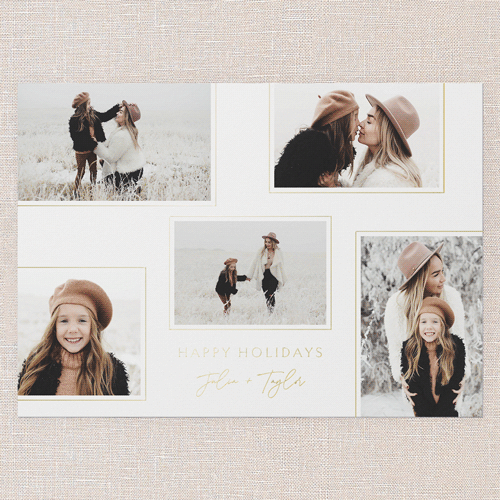 Finely Framed Holiday Card, Blue, Gold Foil, 5x7, Holiday, Matte, Personalized Foil Cardstock, Square, Feather