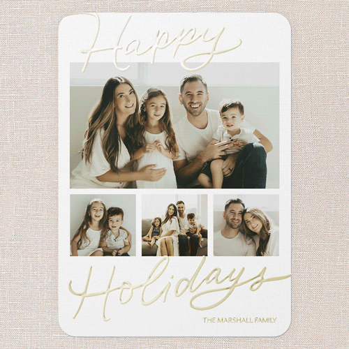 Handwritten Highlights Holiday Card, White, Gold Foil, 5x7, Holiday, Matte, Personalized Foil Cardstock, Rounded, White