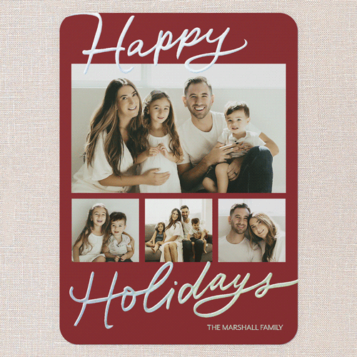 Handwritten Highlights Holiday Card, Iridescent Foil, Red, 5x7, Holiday, Matte, Personalized Foil Cardstock, Rounded, Red
