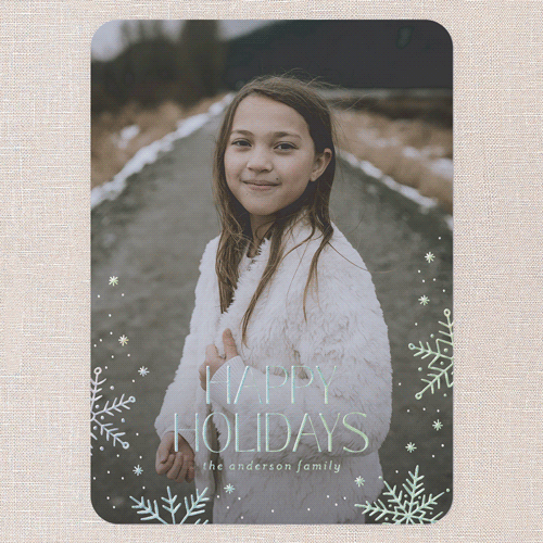 Snowflake Snapshot Holiday Card, White, Iridescent Foil, 5x7, Holiday, Matte, Personalized Foil Cardstock, Rounded, White