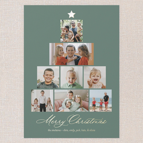 Memory Tree Holiday Card, Green, Gold Foil, 5x7, Christmas, Matte, Personalized Foil Cardstock, Square, Fern