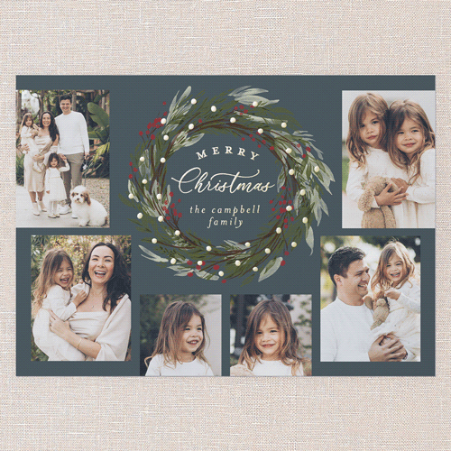 Wreath Wonder Holiday Card, Blue, Gold Foil, 5x7, Christmas, Matte, Personalized Foil Cardstock, Square, Blue